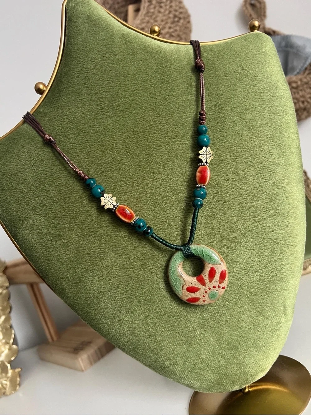 Boho Ceramic Heart Necklace Q1299